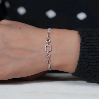 Geometric Diamond Adjustable Silver Bracelet for Women