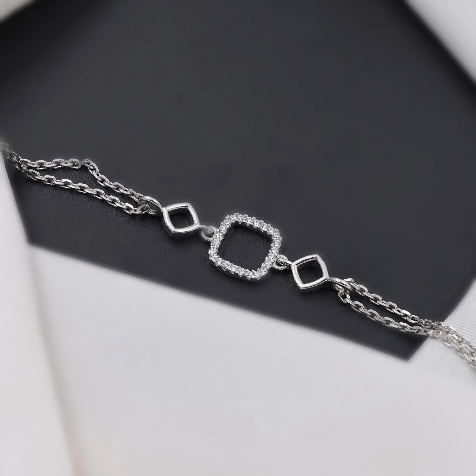 Geometric Diamond Adjustable Silver Bracelet for Women