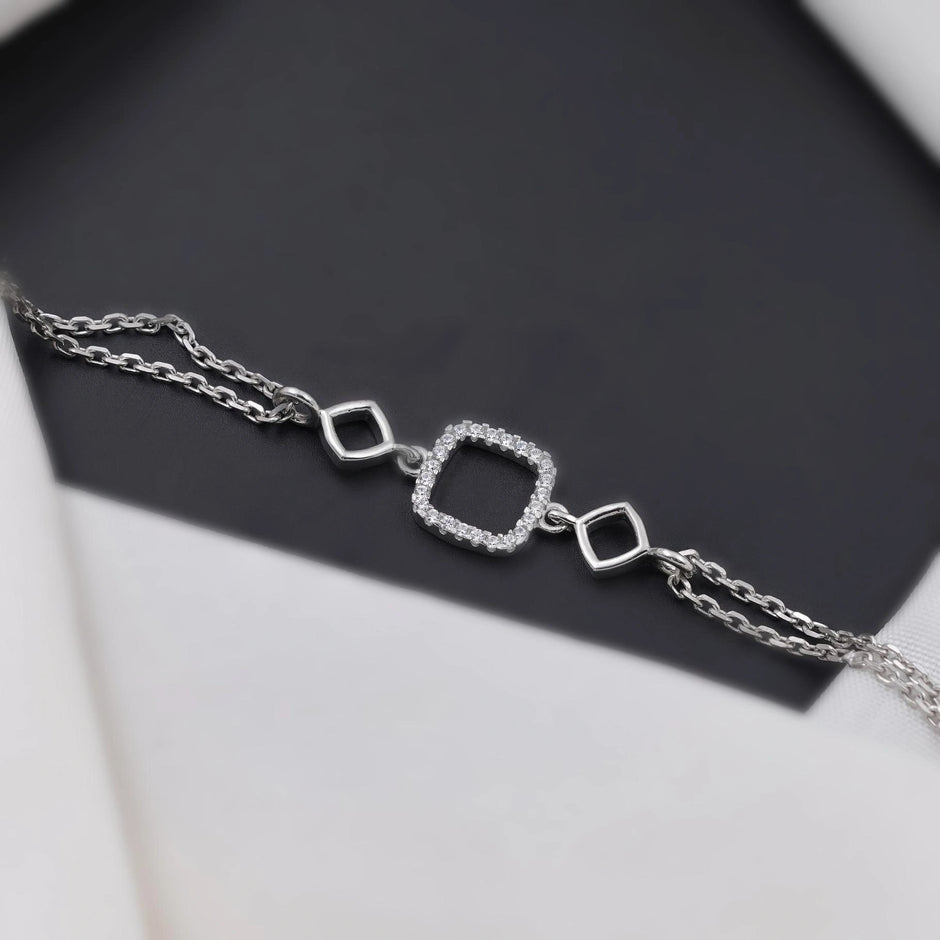 Geometric Diamond Adjustable Silver Bracelet for Women