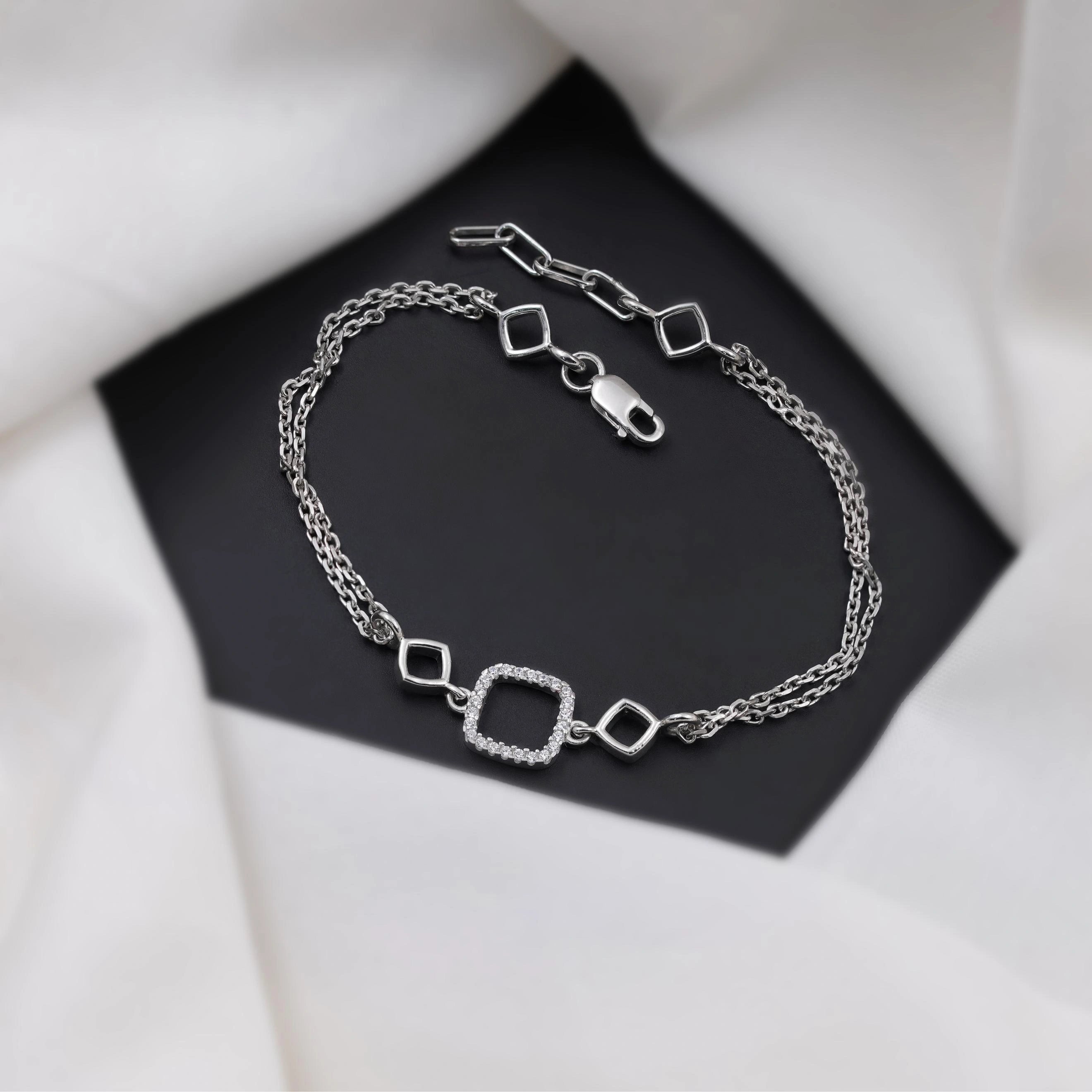 Geometric Diamond Adjustable Silver Bracelet for Women
