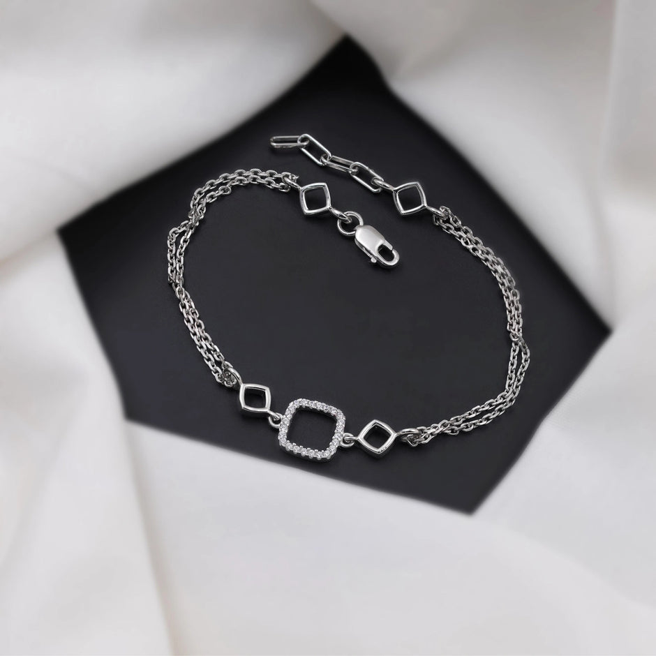 Geometric Diamond Adjustable Silver Bracelet for Women