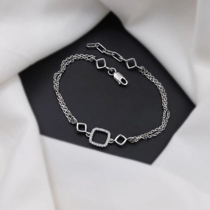Geometric Diamond Adjustable Silver Bracelet for Women