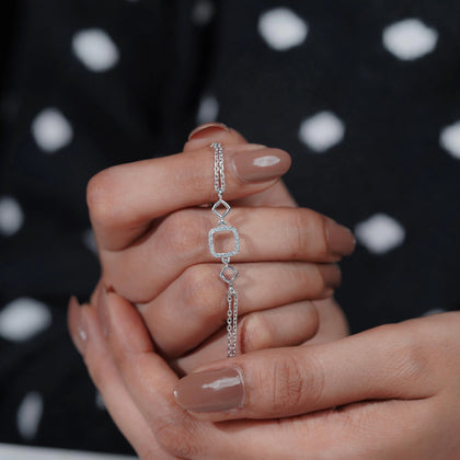 Geometric Diamond Adjustable Silver Bracelet for Women