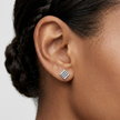 Geometric Stripe CZ Diamond 925 Sterling Silver Stud Earrings for Men & Women