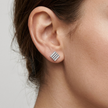 Geometric Stripe CZ Diamond 925 Sterling Silver Stud Earrings for Men & Women