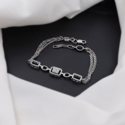 Geometric Chain Diamond Adjustable Silver Bracelet for Women