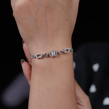 Geometric Chain Diamond Adjustable Silver Bracelet for Women