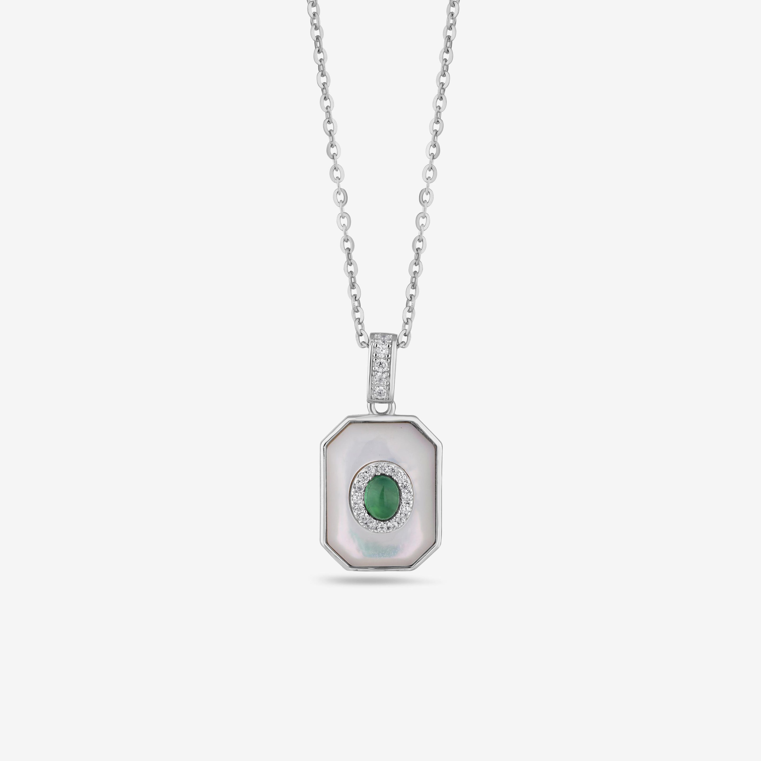 Geometric Emerald Glow Diamond 925 Sterling Silver Pendant Necklace for Women