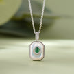 Geometric Emerald Glow Diamond 925 Sterling Silver Pendant Necklace for Women