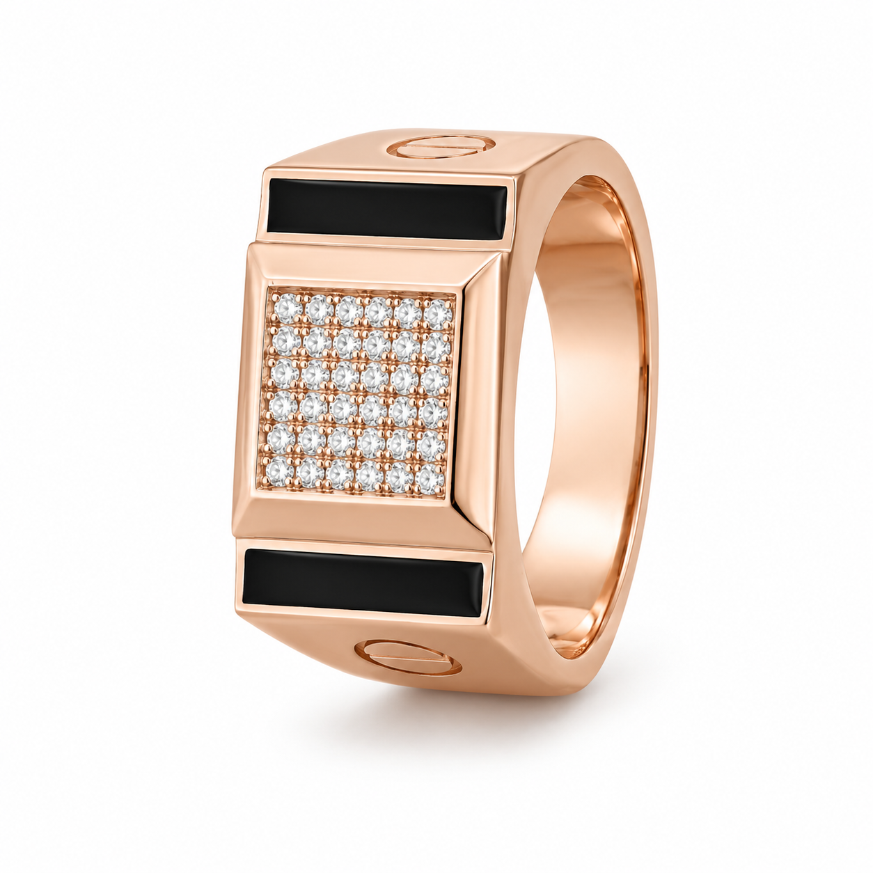 Rose Gold Rectangle Black CZ 925 Sterling Silver Ring for Men