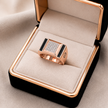 Rose Gold Rectangle Black CZ 925 Sterling Silver Ring for Men