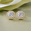 Gold Finish Round Stone Stud Earrings