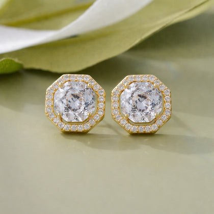 Gold Finish Round Stone Stud Earrings