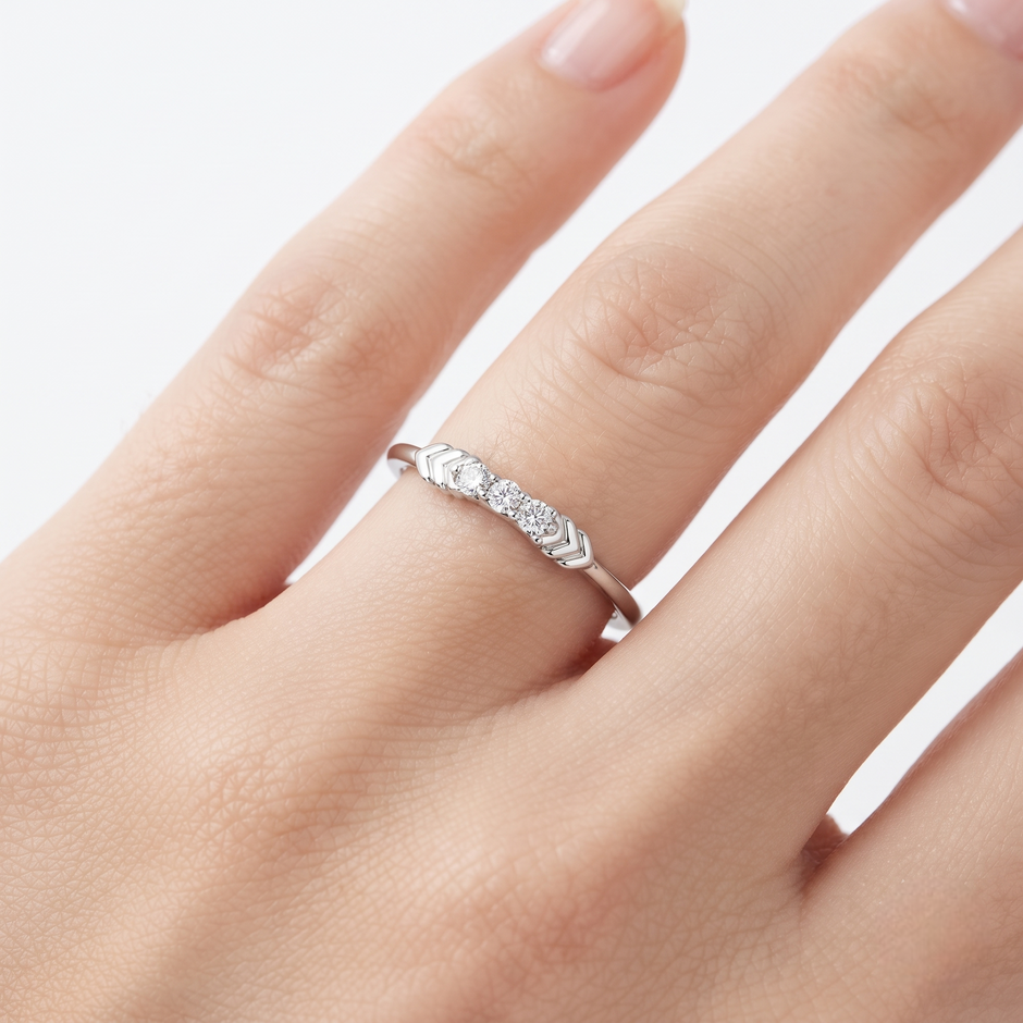 925 Sterling Silver Five-Stone Cubic Zirconia Stackable Ring for Women on Natural Slate Display
