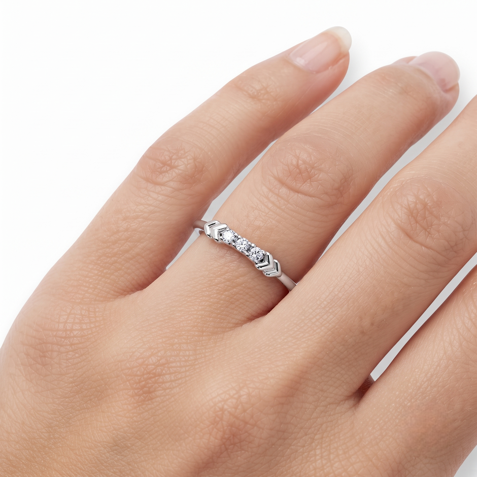925 Sterling Silver Five-Stone Cubic Zirconia Stackable Ring for Women on Natural Slate Display