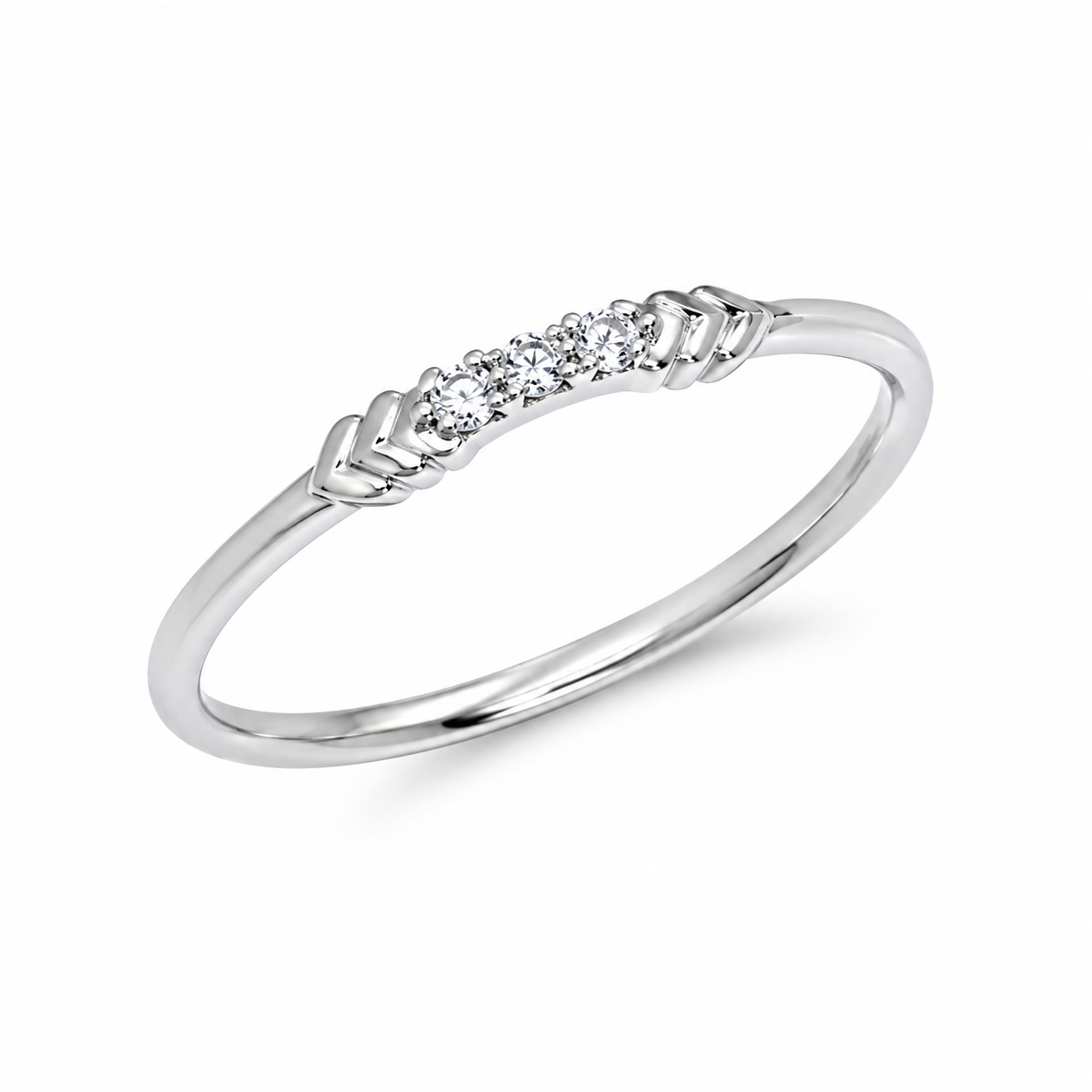 925 Sterling Silver Five-Stone Cubic Zirconia Stackable Ring for Women on Natural Slate Display