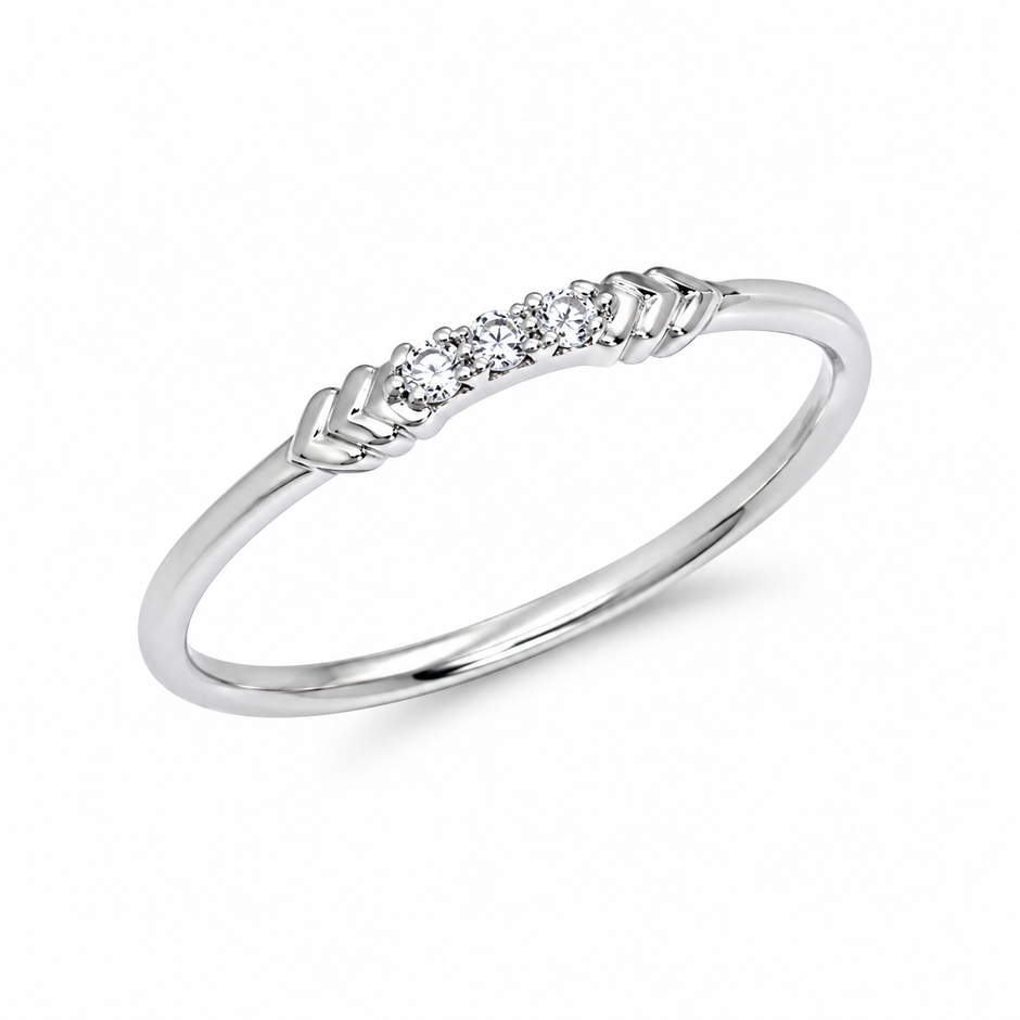 925 Sterling Silver Five-Stone Cubic Zirconia Stackable Ring for Women on Natural Slate Display