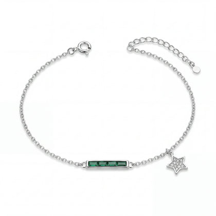 Silver 925 sterling silver green bar star bracelet for women