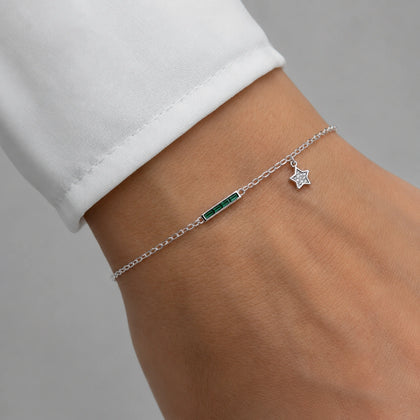 Silver 925 sterling silver green bar star bracelet for women