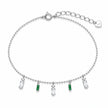 Green Bar & Teddy Bear Charm 925 Sterling Silver Bracelet for Women