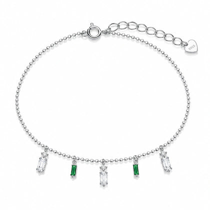 925 Sterling Silver Emerald & Baguette CZ Dangle Bracelet for Women