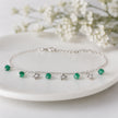 925 Sterling Silver Green Bead & Star Charm Bracelet for Women