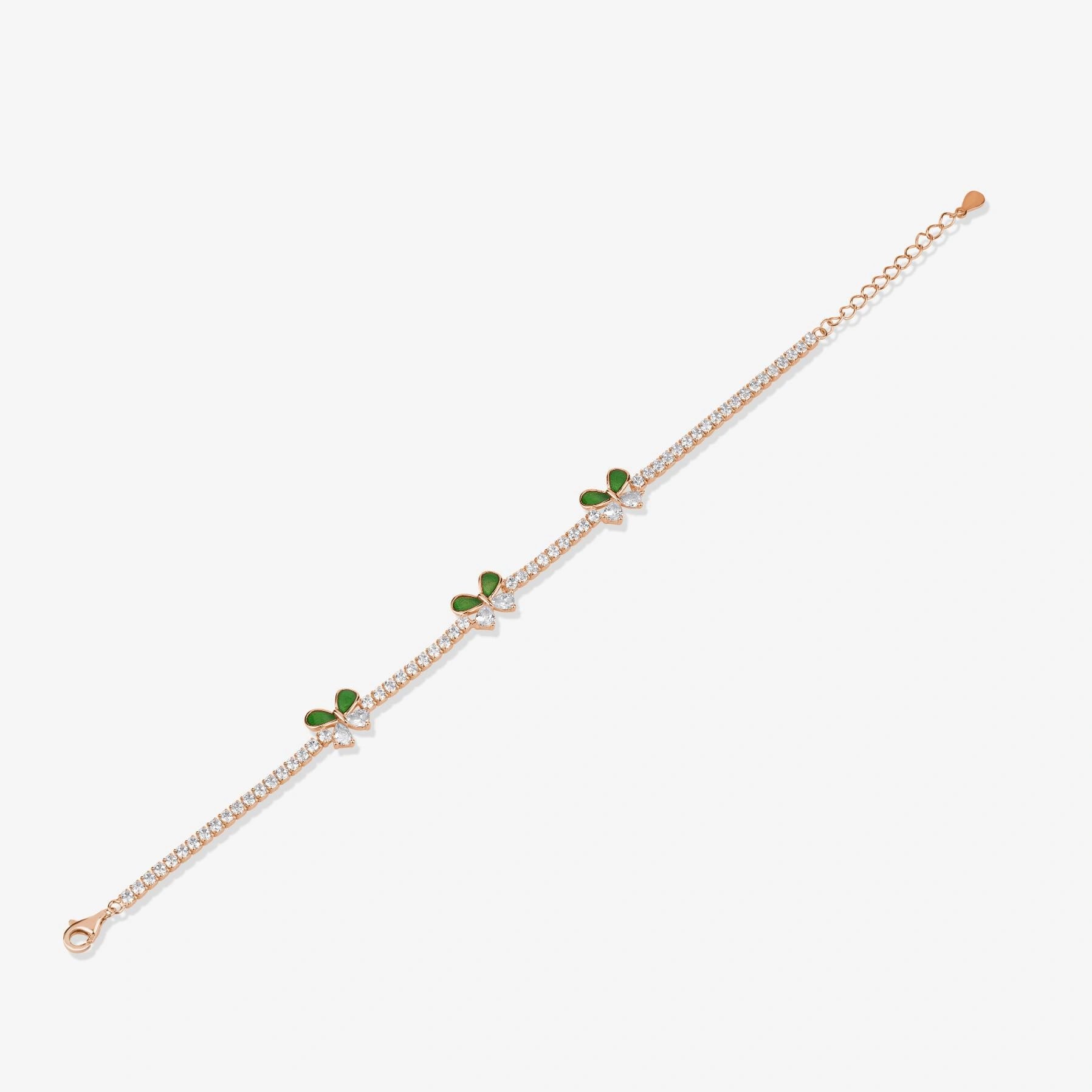 Green Butterfly Diamond Adjustable Rose Gold Bracelet for Women