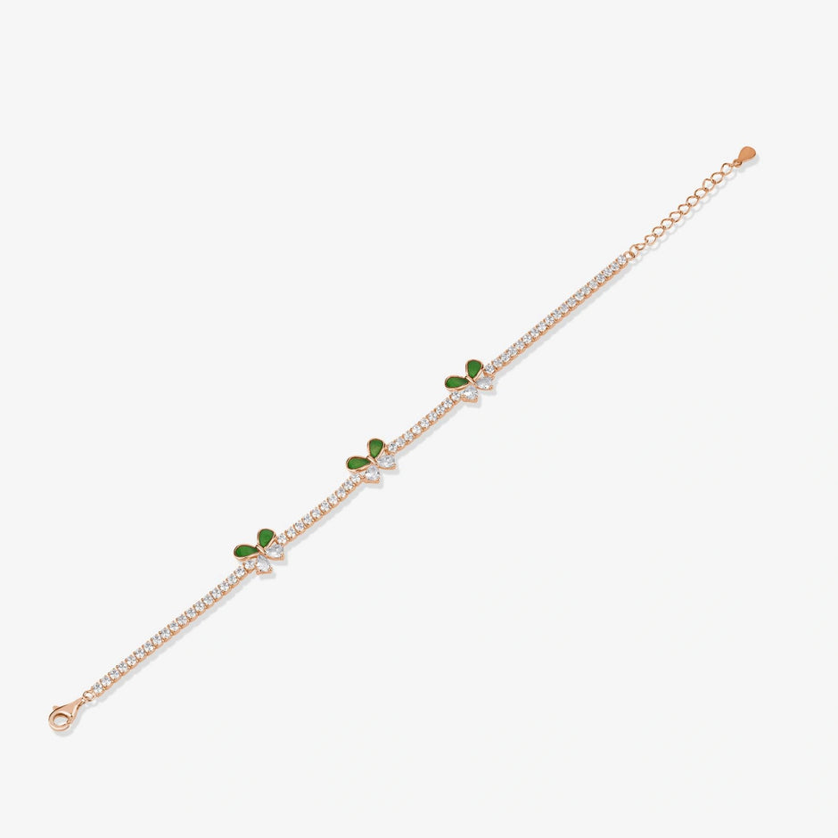 Green Butterfly Diamond Adjustable Rose Gold Bracelet for Women