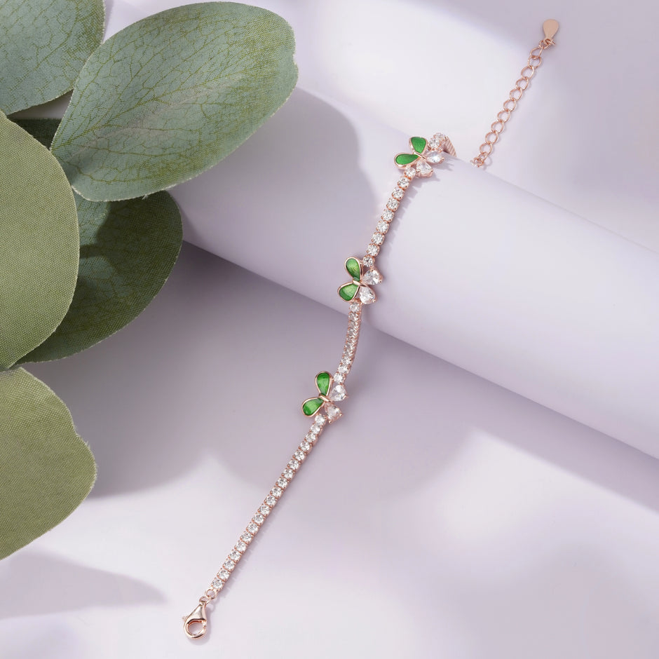 Green Butterfly Diamond Adjustable Rose Gold Bracelet for Women