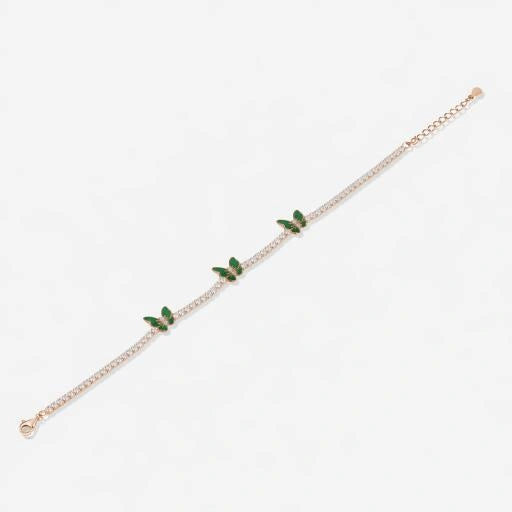 Green Butterfly Tennis Diamond Adjustable Bracelet for Women