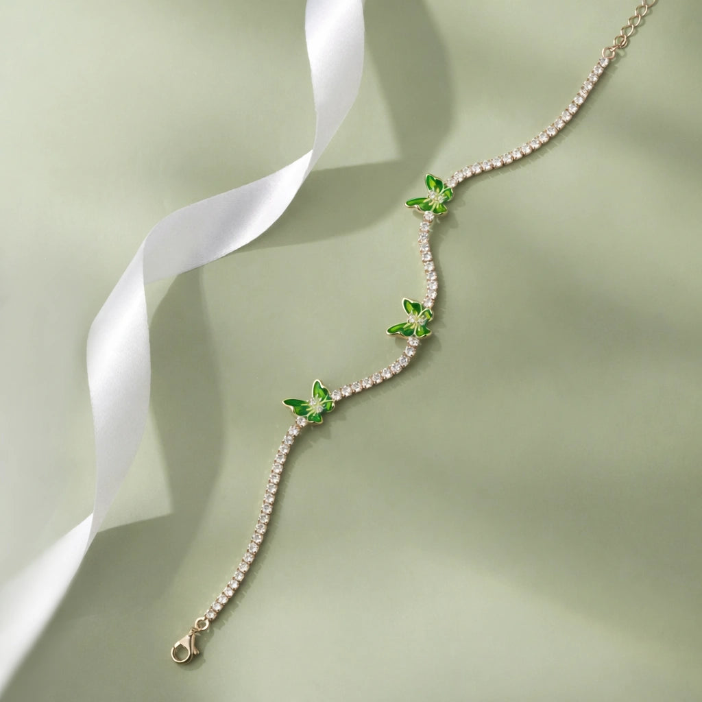Green Butterfly Tennis Diamond Adjustable Bracelet for Women