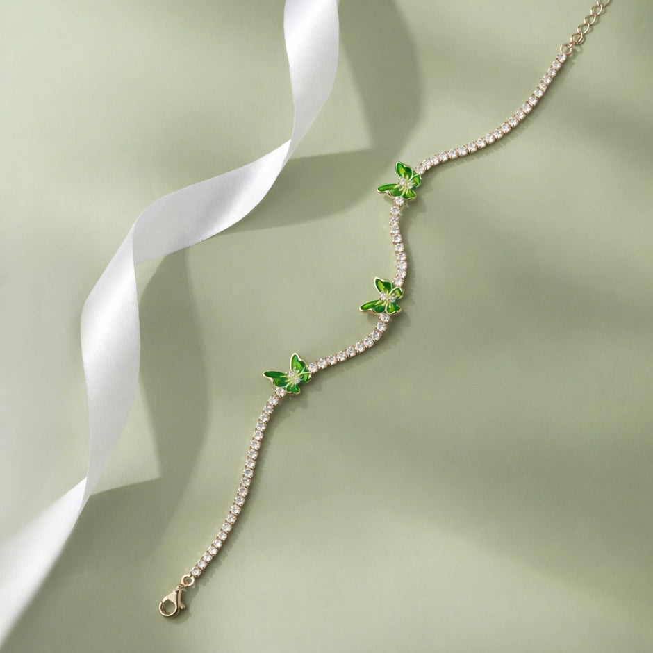 Green Butterfly Tennis Diamond Adjustable Bracelet for Women