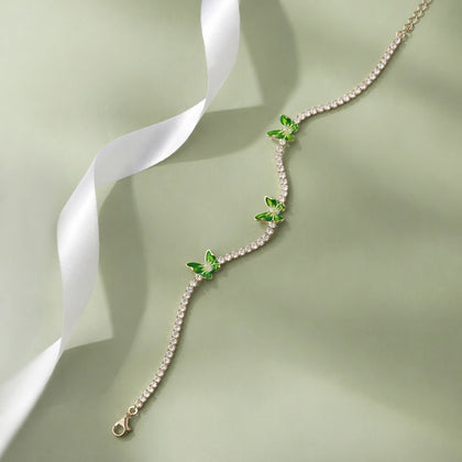 Green Butterfly Tennis Diamond Adjustable Bracelet for Women