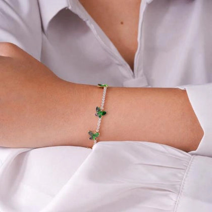 Green Butterfly Tennis Diamond Adjustable Bracelet for Women