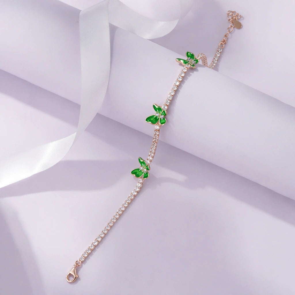 Green Butterfly Tennis Diamond Adjustable Bracelet for Women