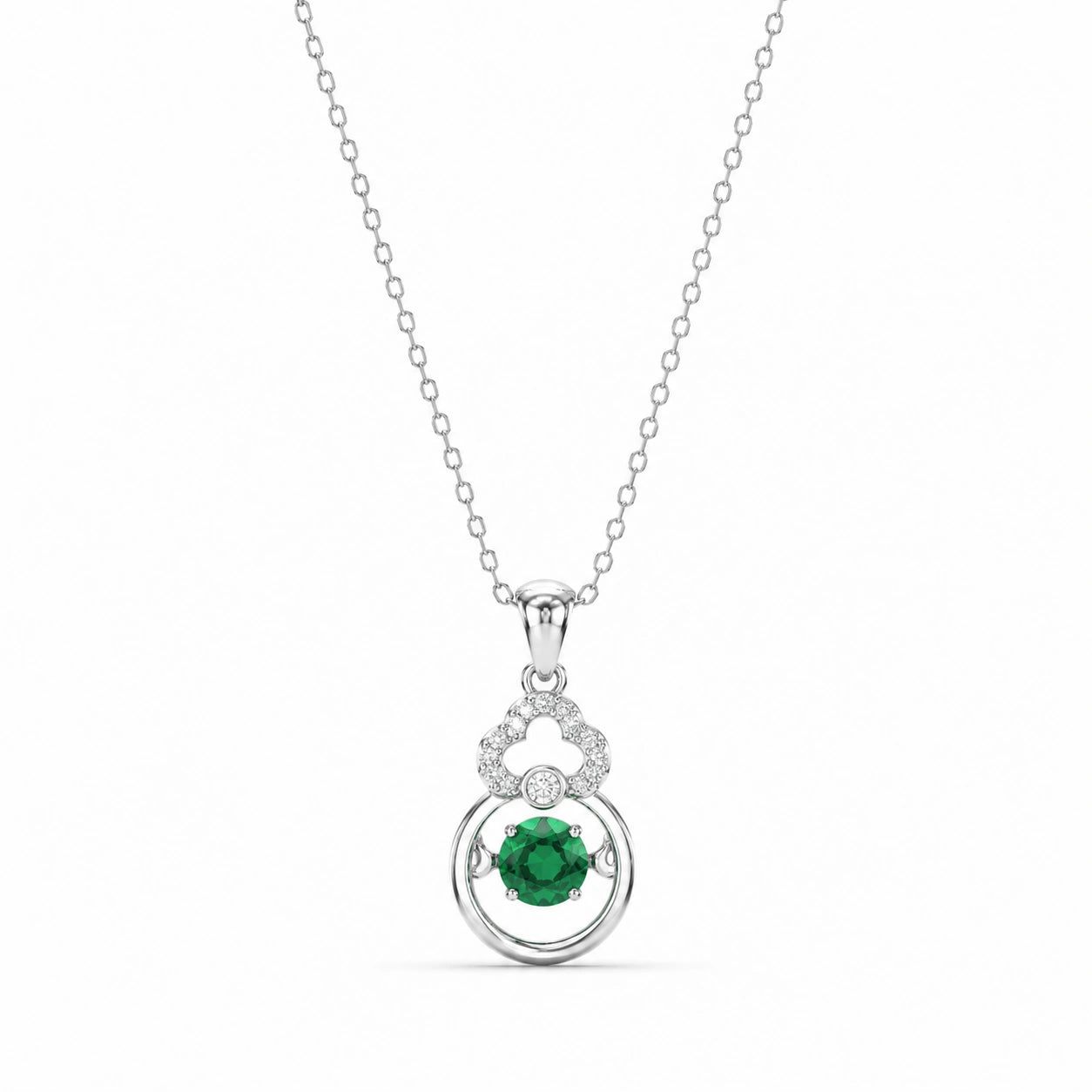 Green Stone Diamond 925 Sterling Silver Pendant Chain for Women