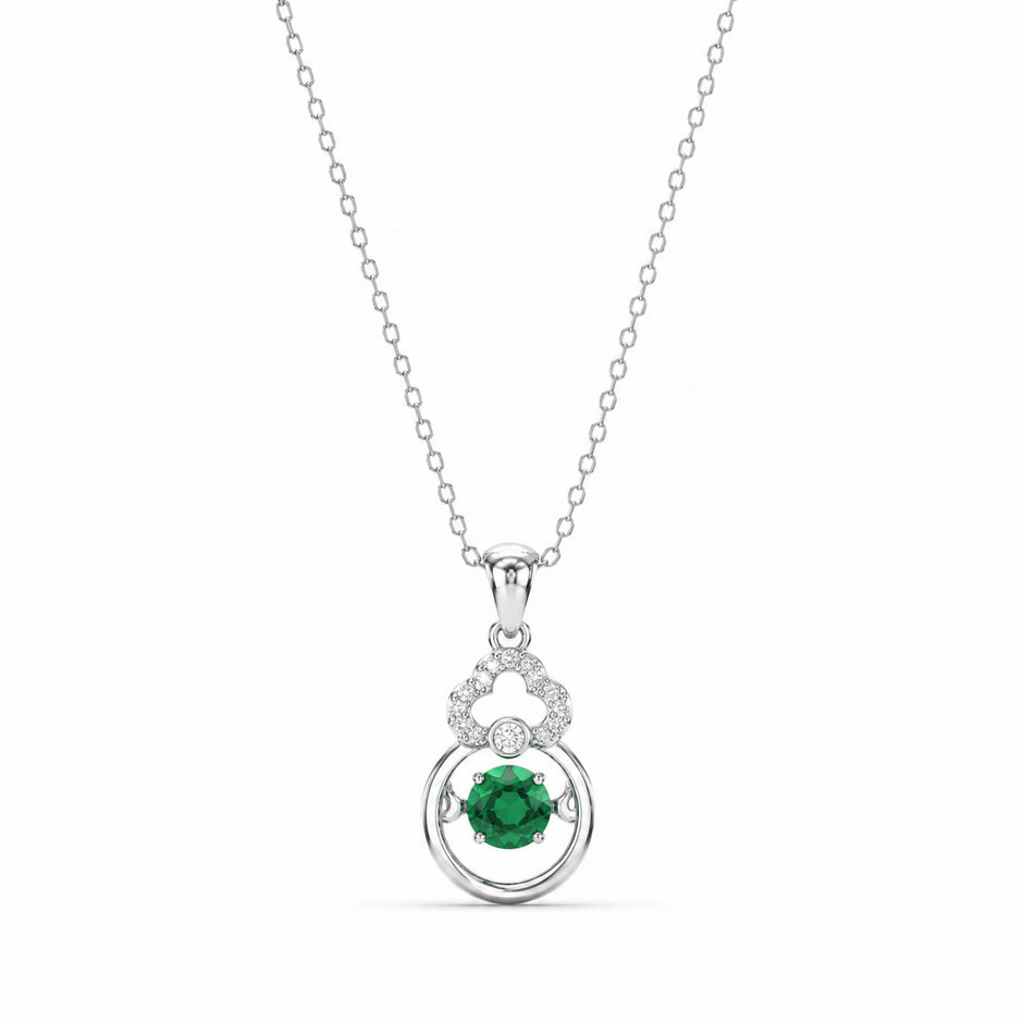 Green Stone Diamond 925 Sterling Silver Pendant Chain for Women