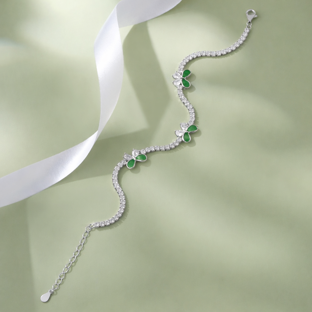 Green Butterfly Diamond Adjustable Bracelet for Women