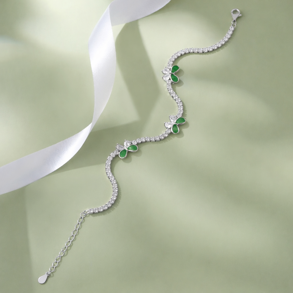 Green Butterfly Diamond Adjustable Bracelet for Women