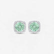 Green Stone White Diamond Halo Stud Earrings
