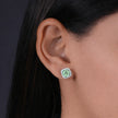 Green Stone White Diamond Halo Stud Earrings
