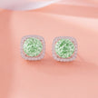 Green Stone White Diamond Halo Stud Earrings