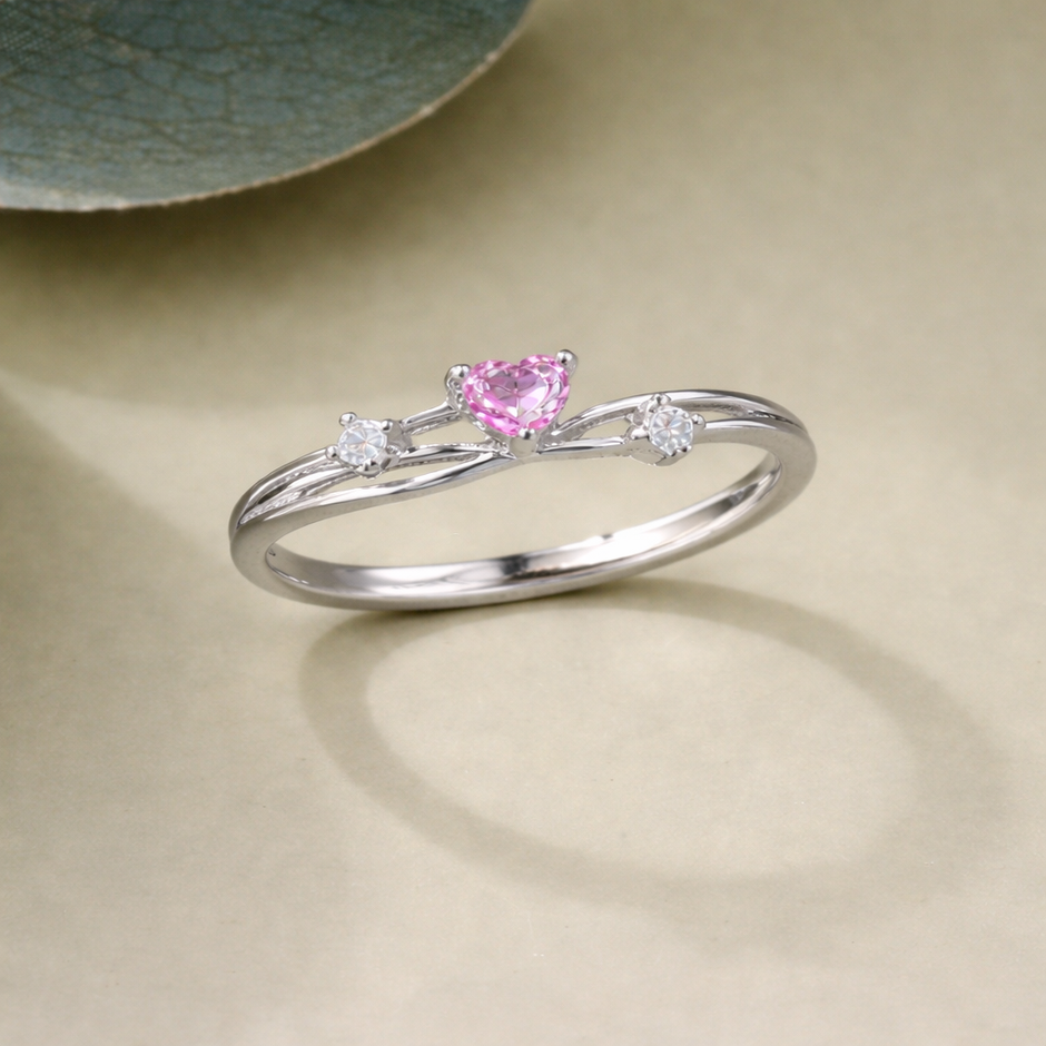 Heart Cut Pink CZ Ring on Hand