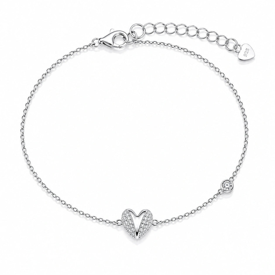 Heart Charm 925 Sterling Silver Bracelet for Women