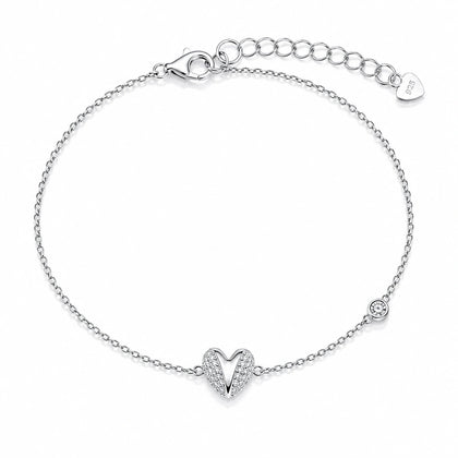 925 Sterling Silver Heart CZ Bracelet for Women