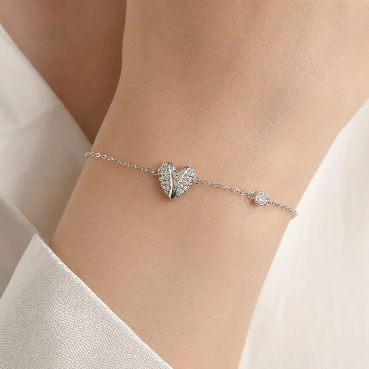 Heart Charm 925 Sterling Silver Bracelet for Women