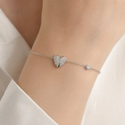 925 Sterling Silver Heart CZ Bracelet for Women
