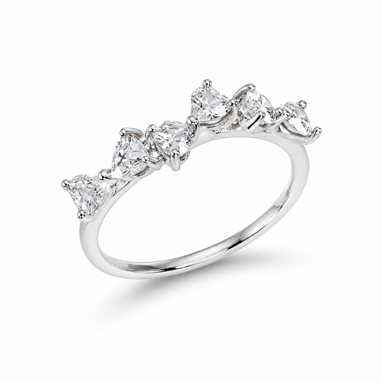 925 Sterling Silver Five Heart CZ Diamond Ring for Women