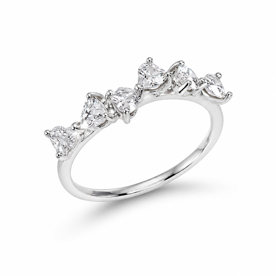 925 Sterling Silver Five Heart CZ Diamond Ring for Women