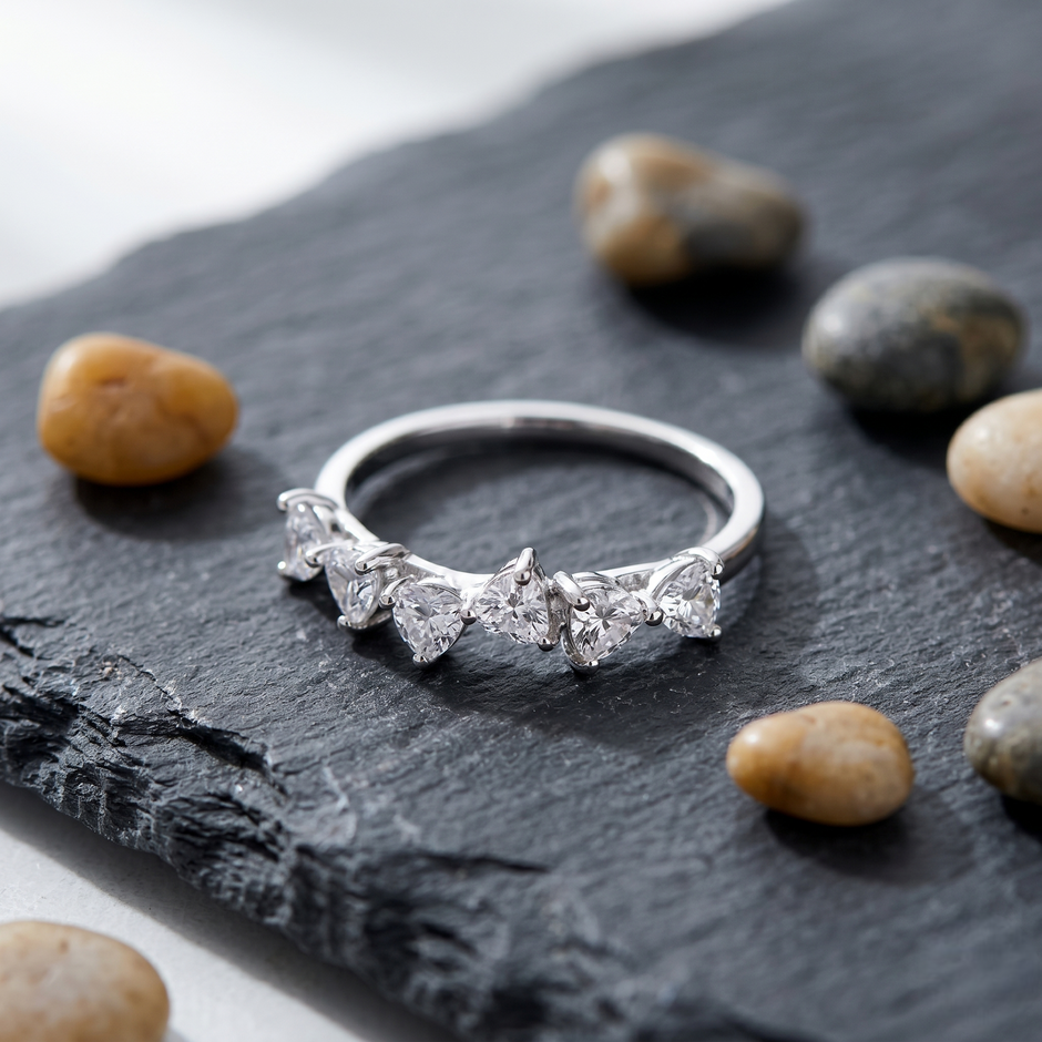 925 Sterling Silver Five Heart CZ Diamond Ring for Women